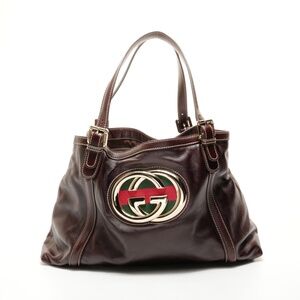Gucci New Brit G Interlocking Leather Shoulder Bag in Brown